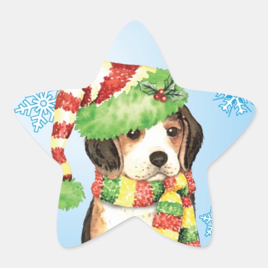 Happy Howliday Beagle Ster Sticker (Voorkant)