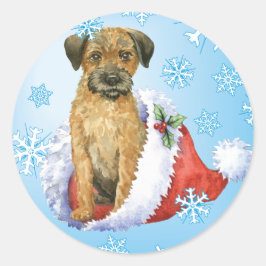 Happy Howliday Border Terrier Ronde Sticker