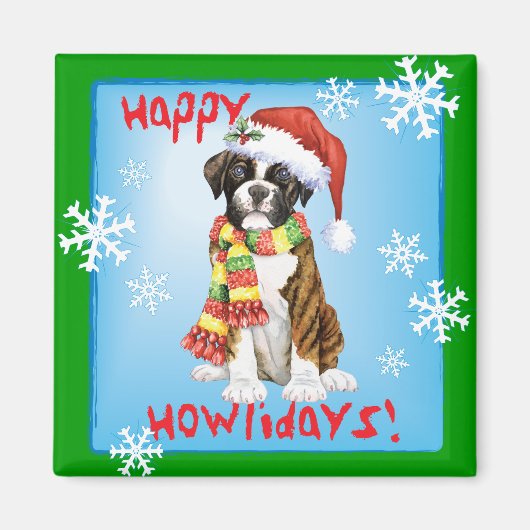 Happy Howliday Boxer Magneet (Voorkant)