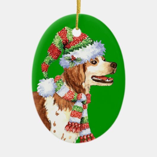 Happy Howliday Brittany Keramisch Ornament (Voorkant)