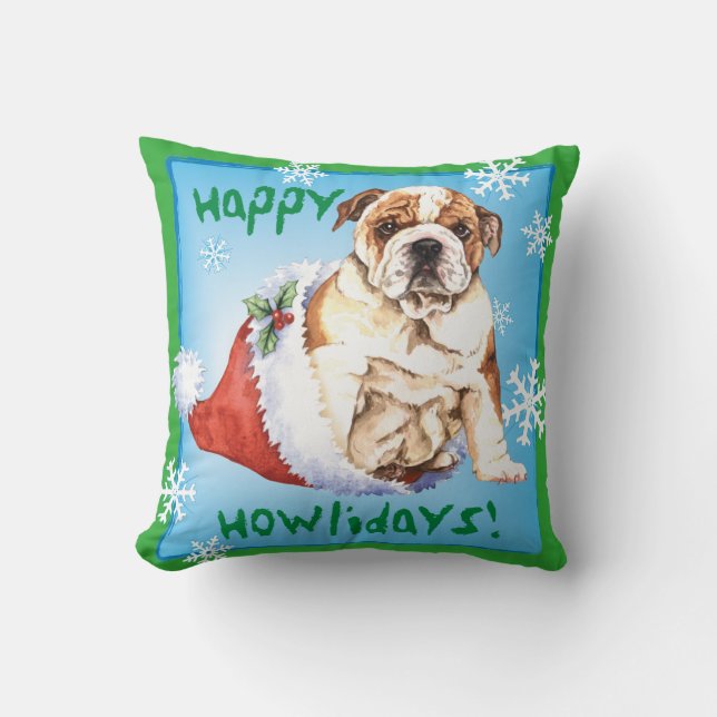 Happy Howliday Bulldog Kussen (Voorkant)