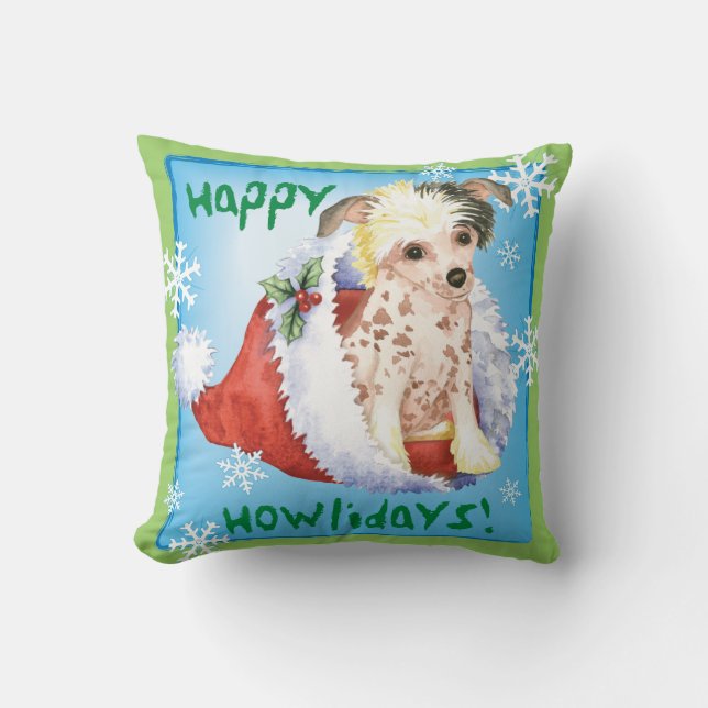 Happy Howliday Chinese Crested Kussen (Voorkant)