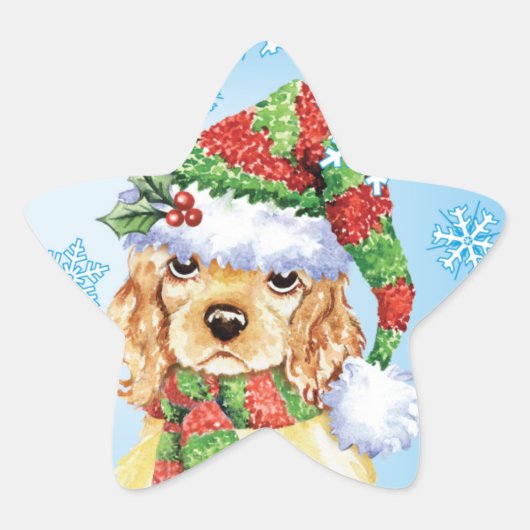 Happy Howliday Cocker Spaniel Ster Sticker (Voorkant)
