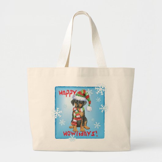 Happy Howliday Doberman Grote Tote Bag (Voorkant)