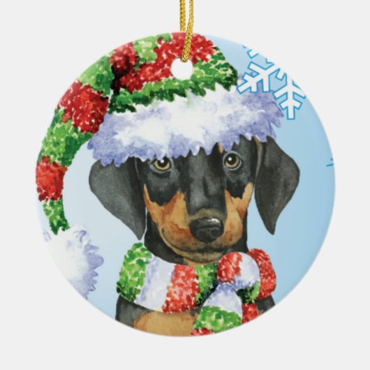Happy Howliday Doberman Keramisch Ornament (Voorkant)