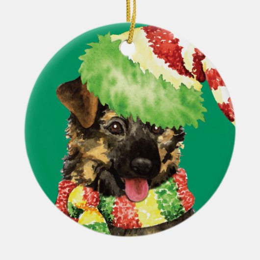 Happy Howliday German Shepherd Keramisch Ornament (Voorkant)