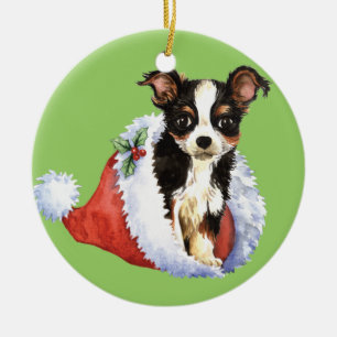 Happy Howliday Long Coat Chihuahua Keramisch Ornament