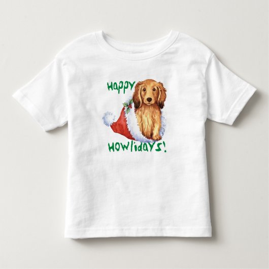 Happy Howliday Longhaire Dachshund Kinder Shirts (Voorkant)