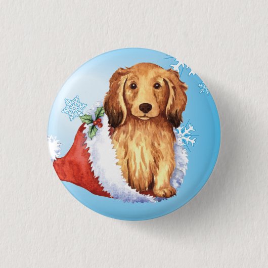 Happy Howliday Longhaire Dachshund Ronde Button 3,2 Cm (Voorkant)