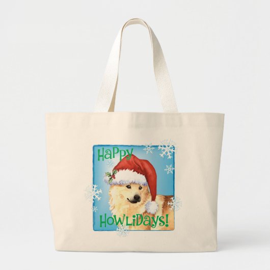 Happy Howliday Norwegian Buhund Grote Tote Bag (Voorkant)