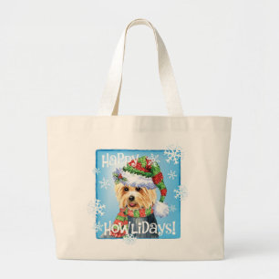 Happy Howlidays Australische Terrier Large Canvas  Grote Tote Bag