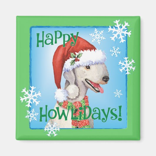Happy Howlidays Bedlington Terrler Magnet (Devant)