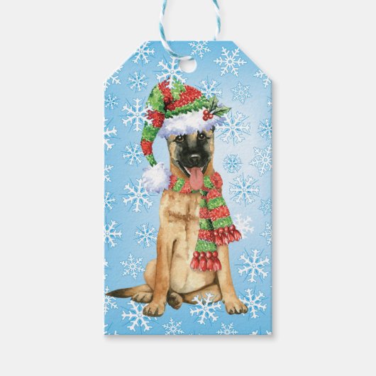Happy Howlidays Belgische Malinois Cadeaulabel (Voorkant)
