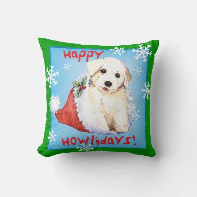 Happy Howlidays Bichon Kussen (Voorkant)