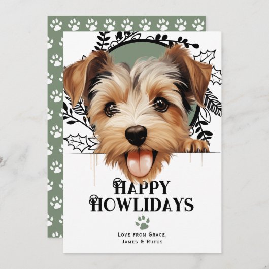 Happy Howlidays Biewer Terrier Hond Kerstmis Feestdagenkaart (Voorkant / Achterkant)