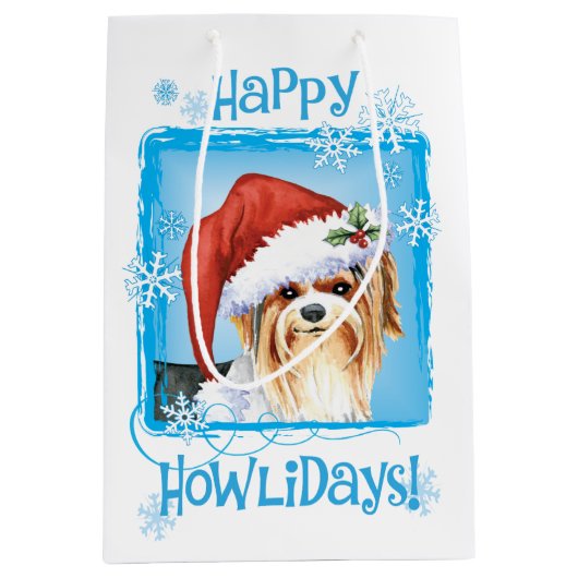Happy Howlidays Biewer Terrier Medium Cadeau sac (Devant)