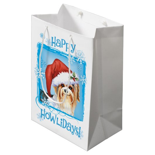 Happy Howlidays Biewer Terrier Medium Gift Bag Medium Cadeauzakje (Voorkant Gekanteld)