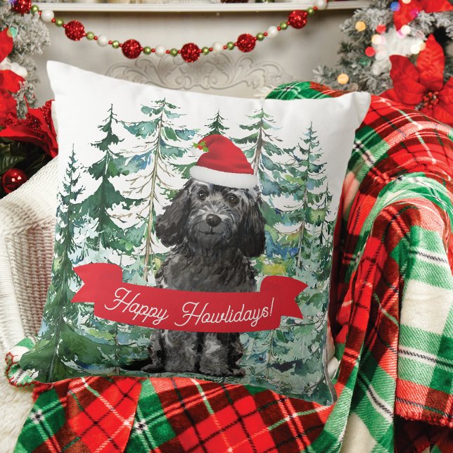 Happy Howlidays Black Cockapoo Dog Kerstmis Kussen (Creator heeft geüpload)