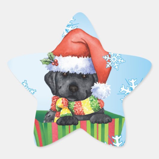 Happy Howlidays Black Lab Ster Sticker (Voorkant)