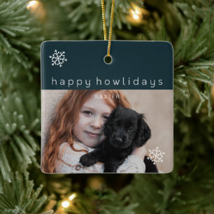 Happy Howlidays Blue Photo Dog Keramisch Ornament