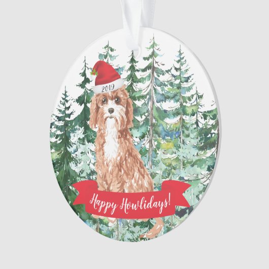 Happy Howlidays Cavapoo Dog Kerstmis Ornament (voorkant)