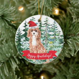 Happy Howlidays Cavapoo Dog kerstversiering Keramisch Ornament
