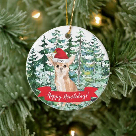 Happy Howlidays Chihuahua Dog kerstversiering Keramisch Ornament (Boom)