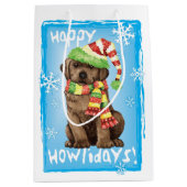 Happy Howlidays Chocolate Lab Medium Cadeauzakje (Voorkant)