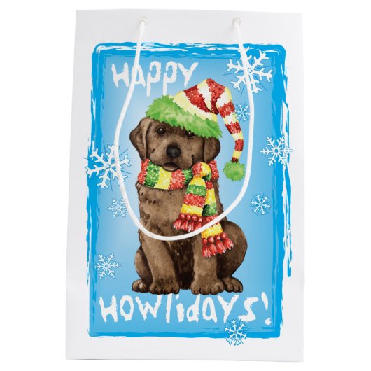 Happy Howlidays Chocolate Lab Medium Cadeauzakje (Achterkant)