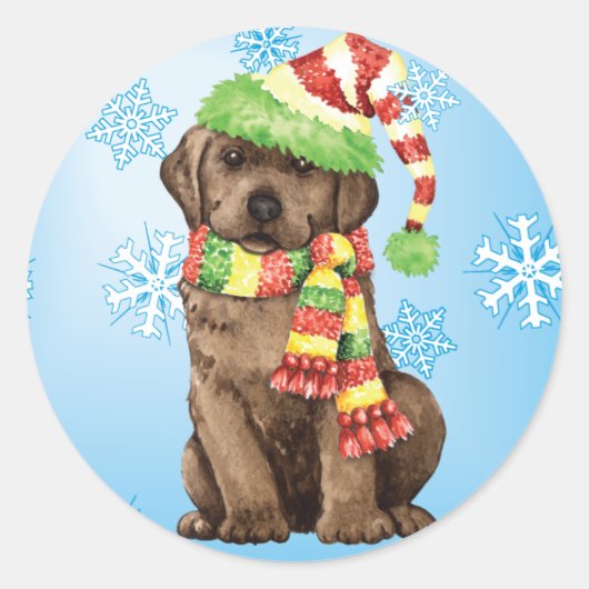 Happy Howlidays Chocolate Lab Ronde Sticker (Voorkant)