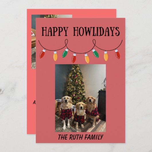 Happy Howlidays Christmas Lights Photo Card Feestdagenkaart (Voorkant / Achterkant)