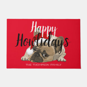 Happy Howlidays Cute fFrench buldog Grapred Deurmat