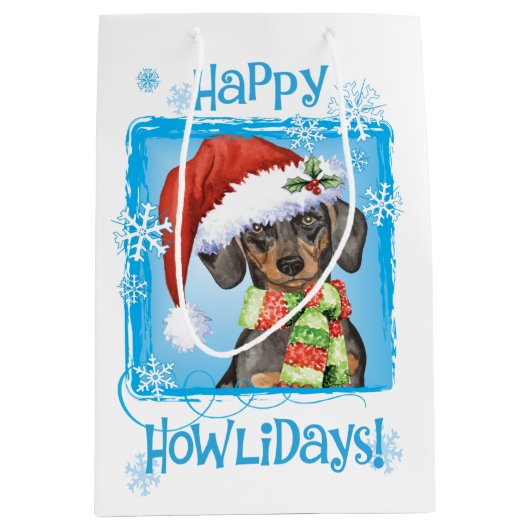 Happy Howlidays Dachshund Medium Cadeauzakje (Voorkant)