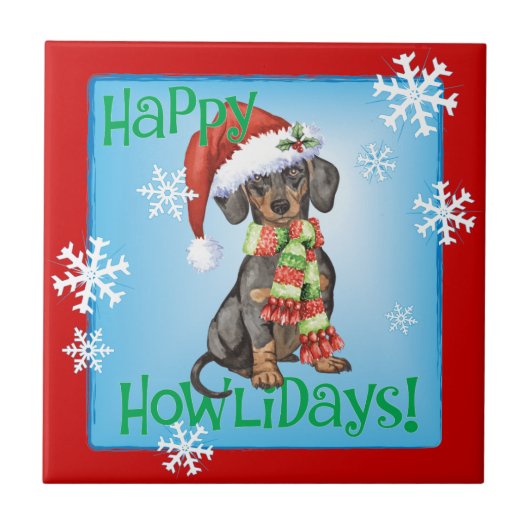 Happy Howlidays Dachshund Tegeltje (Voorkant)