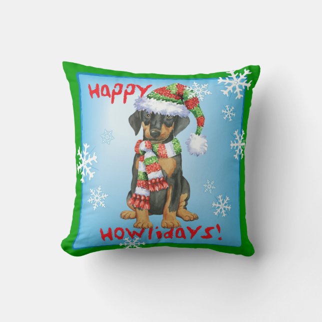 Happy Howlidays Doberman Kussen (Voorkant)