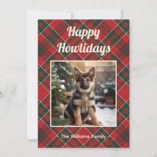 Happy Howlidays Dog Red Green Plaid Christmas Feestdagenkaart
