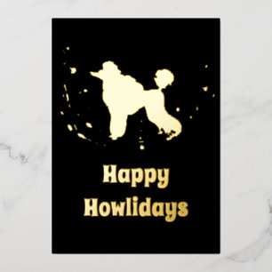Happy Howlidays Gold Abstract Poodle Dog Kerstmis Folie Feestdagenkaart