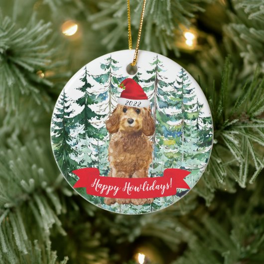 Happy Howlidays Golden Cockapoo Keramisch Ornament (Boom)