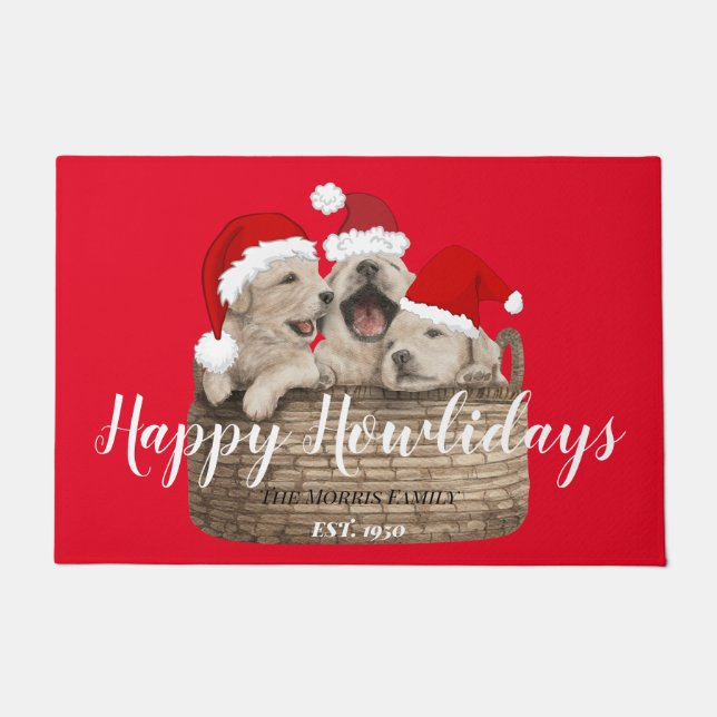 Happy Howlidays grappige, leuke buldog Xmas red Deurmat (Voorkant)