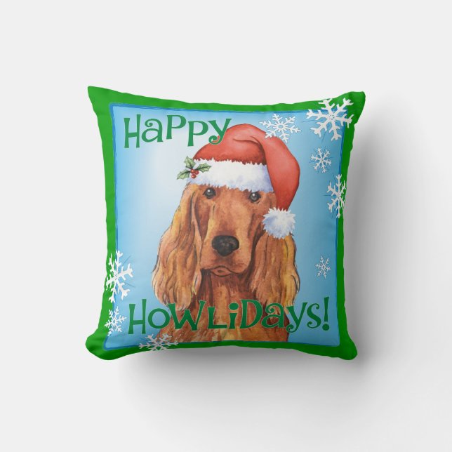 Happy Howlidays Irish Setter Kussen (Voorkant)