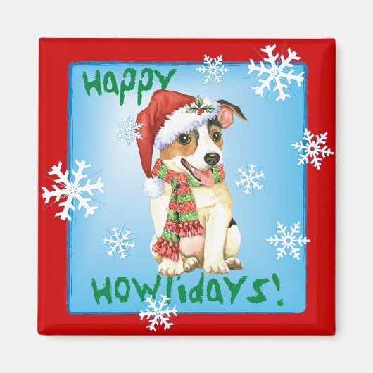 Happy Howlidays Jack Russell Terrier Magnet Magneet (Voorkant)