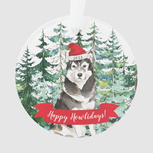 Happy Howlidays Malamute Dog Kerstmis Ornament (voorkant)