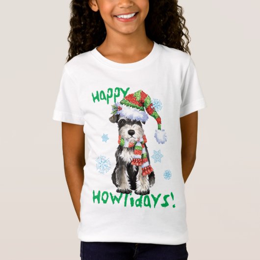 Happy Howlidays Miniature Schnauzer T-shirt (Voorkant)