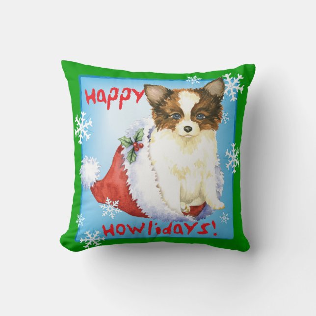 Happy Howlidays Papillon Kussen (Voorkant)