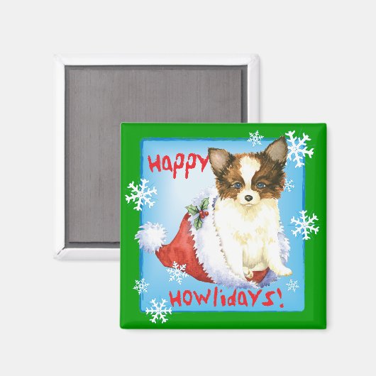 Happy Howlidays Papillon Magneet (Voorkant / Achterkant)