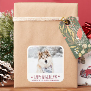 Happy HOWLidays Persoonlijke foto van Pet Vierkante Sticker