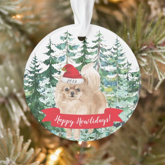 Happy Howlidays Pomeranian Dog Kerstmis Ornament (Boom)