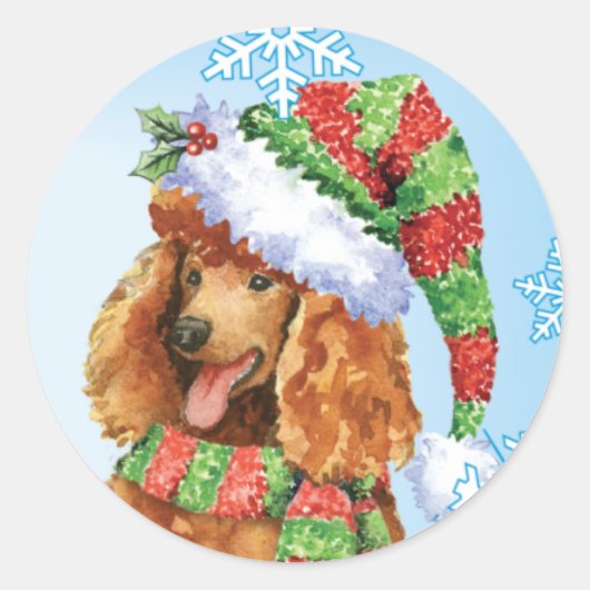Happy Howlidays Poodle Ronde Sticker (Voorkant)