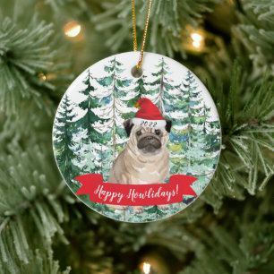 Happy Howlidays Pug Dog kerstversiering Keramisch Ornament