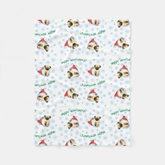 Happy Howlidays Pug Fleece Blanket (Voorkant)